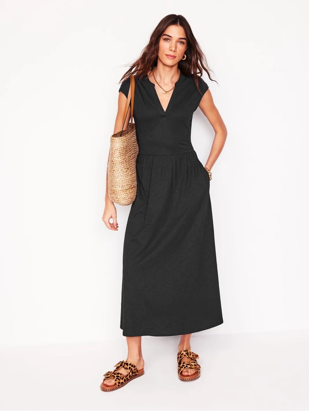 Boden Chloe Jersey Midi Dress Black - Size 22